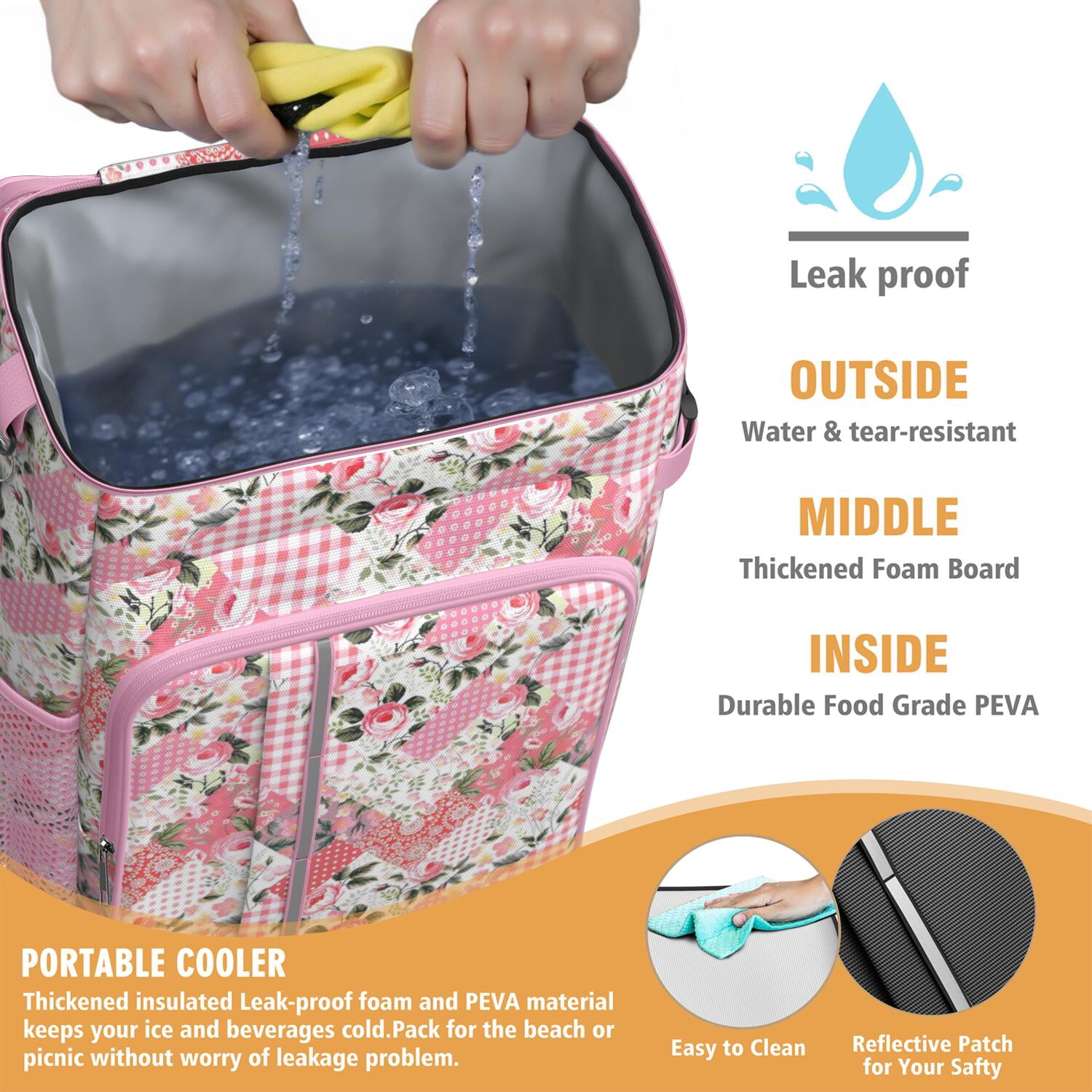 Travel Cooler Bag - Pioneer Flower Camping Beer Cooler Backpack with Bottle Opener- Waterproof Insulated Picnic Backpacks - Cooler Bag for Beach