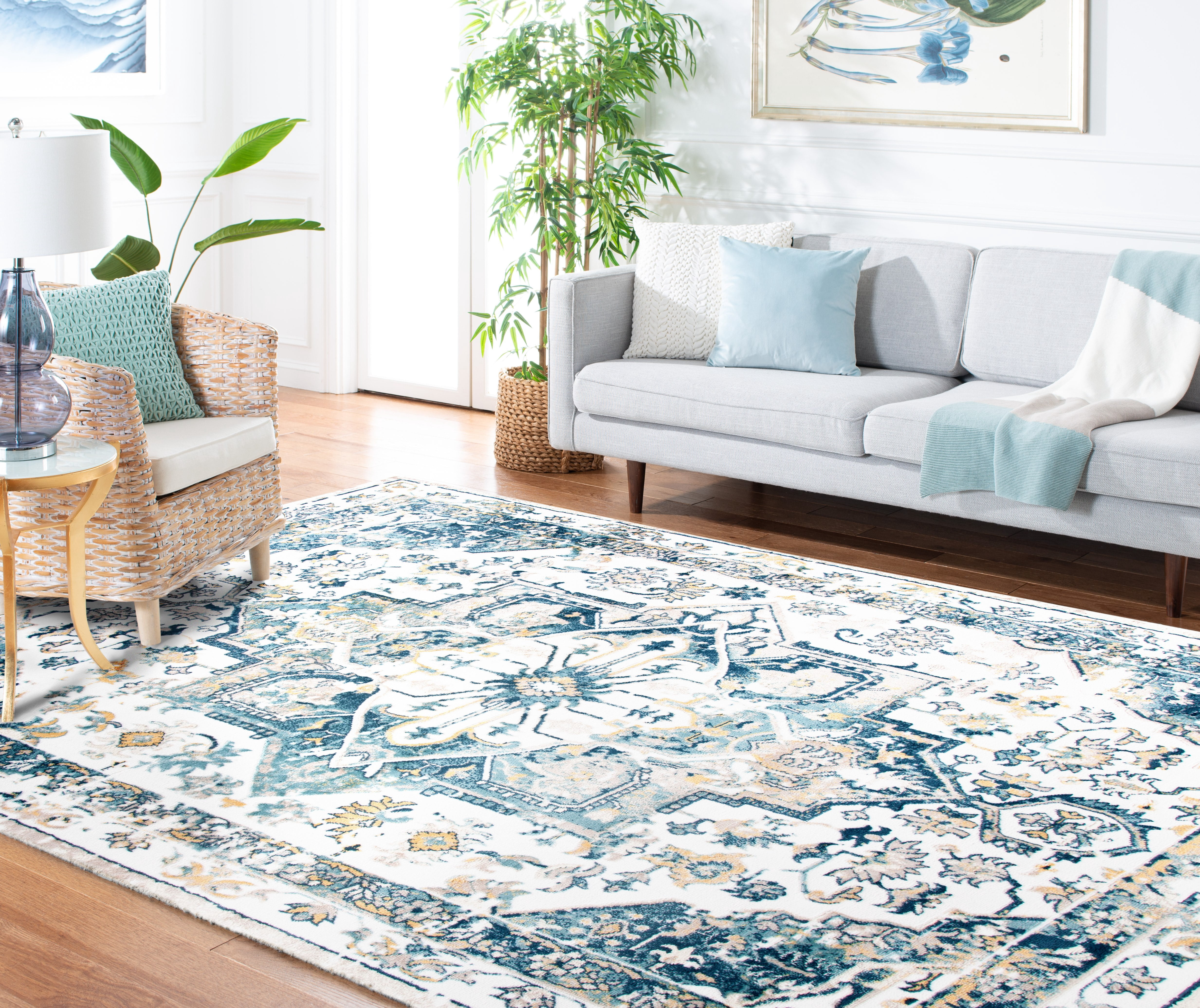 SAFAVIEH Skyler Ottoline Medallion Area Rug, Ivory/Navy, 9' x 12'