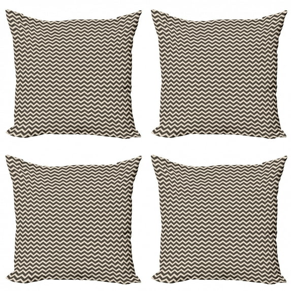 Ambesonne Chevron Throw Pillow Cover 4 Pack, Earthy Tone Abstract Zigzag, 18", Dark Taupe Champagne