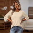 thumbnail image 7 of Qwertyu Womens Top 3/4 Sleeve T-shirts for Women Casual Crew Neck Three Quarter Length Sleeve Solid Fashion Loose Pullover Beige XL, 7 of 7