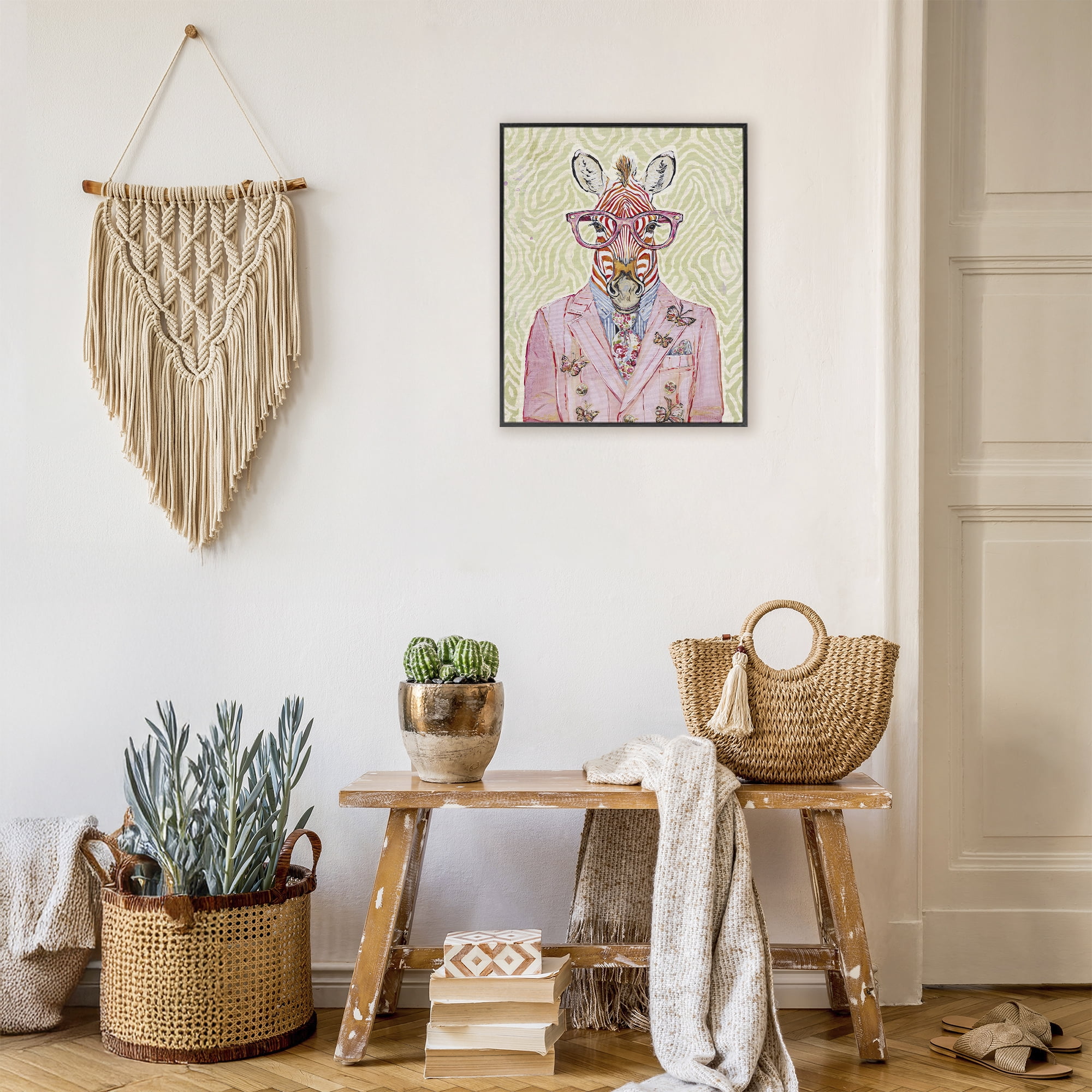Stupell Industries Pink Zebra over Green Black Framed Giclee Art, design by Svetlana Aleynikova