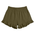 thumbnail image 4 of Shorts for Women Summer Solid Color Beach Vacation Clothes Spring Elastic Waist Ruffle Shorts with Pockets Army Green M(M), 4 of 5