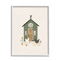 Green Hen House Chicken Farm Animals & Insects Graphic Art White Framed Art Print Wall Art