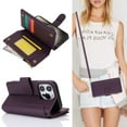thumbnail image 3 of for iPhone 15 Pro Max Wallet Case with Card Slots, Premium PU Leather Case for Women & Men, RFID Blocking Zipper Pocket Crossbody Wrist Strap Lanyard Shockproof Protective Phone Cover, Purple, 3 of 11