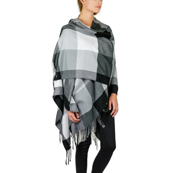 ADRIENNE VITTADINI WOMEN'S SO SOFT COLOR BLOCK RUANA WITH FRINGE