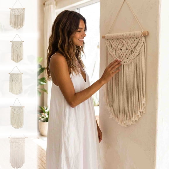 Macrame Wall Hanging Tapestry, Handwoven Cotton Rope Boho Fringe Wall Decor, 5 Assorted Patterns for Bedroom Living Room Wedding