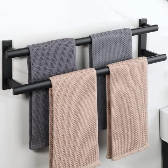 Double Towel Bar for Bathroom, 24 Inch Matte Black Bath Towel Rack Towel Holder Wall Mounted, SUS304 Stainless Steel