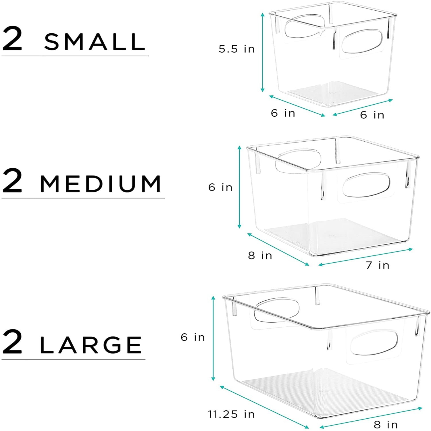 Sorbus 6-Piece Clear Storage Bin Variety Pack for Pantry, Refrigerator & Kitchen Cabinets