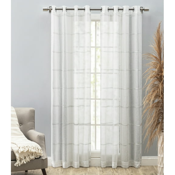 Ricardo Horizon Stripe Textured Semi-Sheer Grommet Curtain Panel