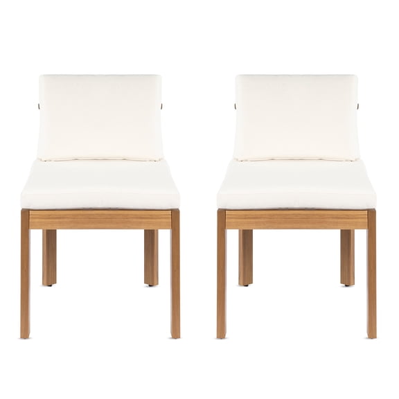 FFZ Acacia Wood Dining Chair Set of 2 with Sculpted Back and Teak Finish, Cream
