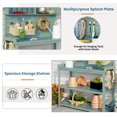 thumbnail image 4 of 65" Outdoor Potting Bench Table, Large Wooden Patio Workstation with 4 Storage Shelves, Splash Plate and Side Hook, Garden Potting Bench for Backyard Garden, Green, 4 of 9