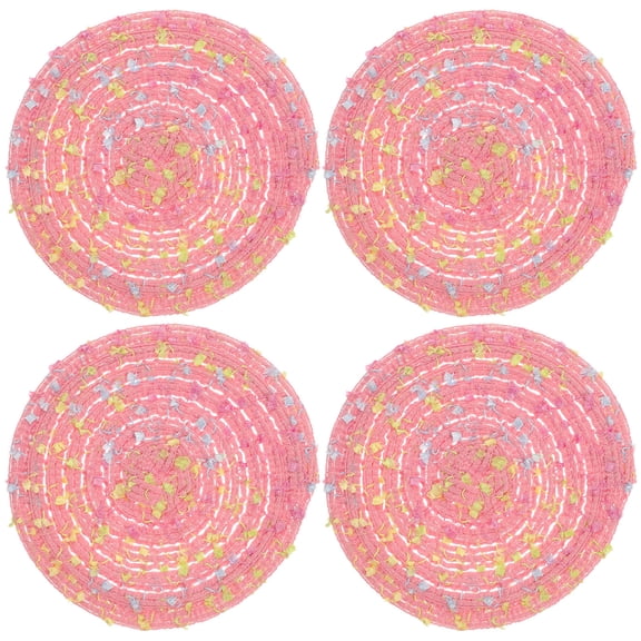 HONMEET Place Mats Woven Cup Coasters Pink Cotton Yarn 4Pcs for Bar