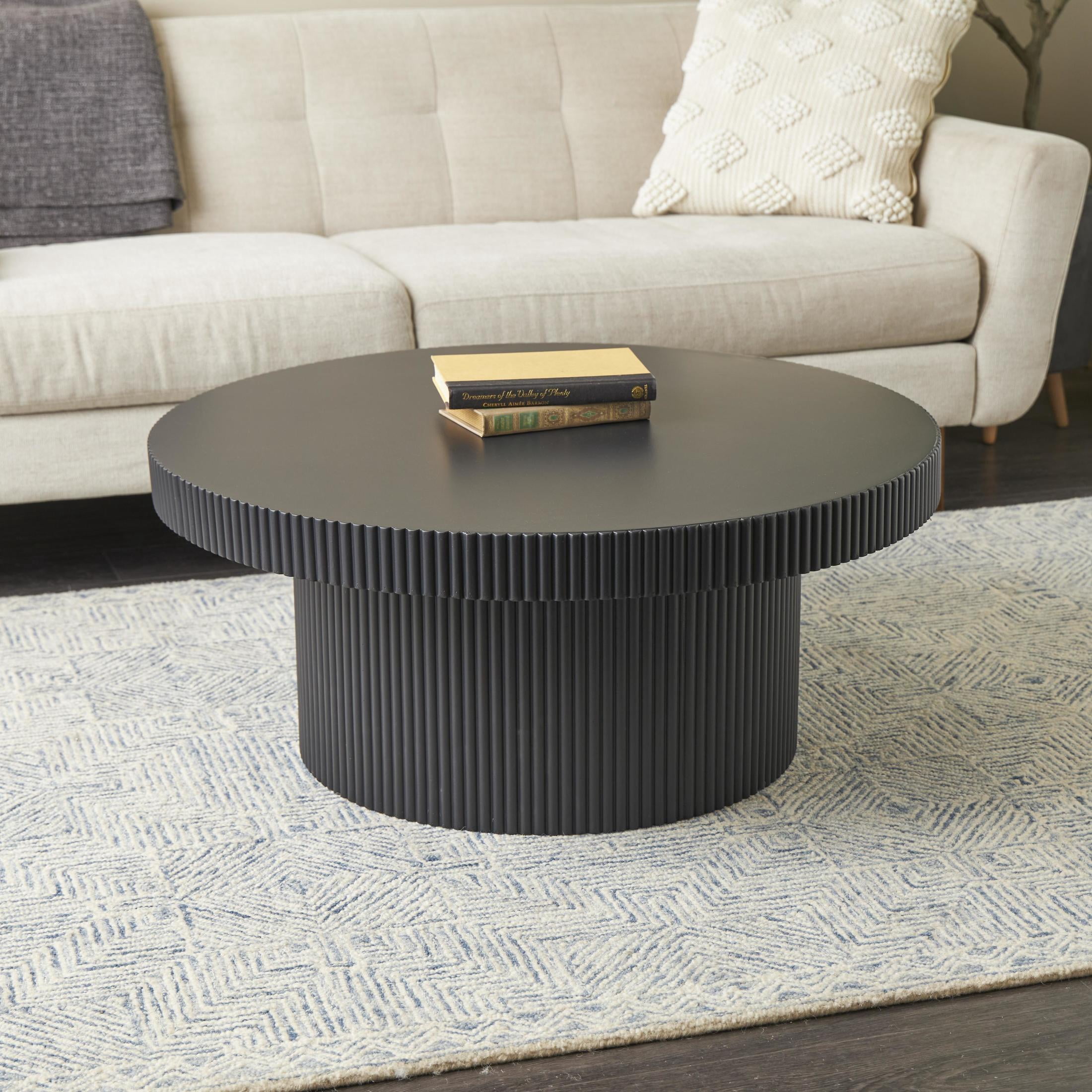 DecMode 36" x 16" Black Wooden Dimensional Ribbed Coffee Table, 1-Piece