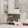 thumbnail image 3 of Spacious Cat House Furniture, Cat Kennel Cabinet with 2 Sliding Tempered Glass Doors and Multi-Level Shelves, for Living Room and Study, White Finish, 3 of 11