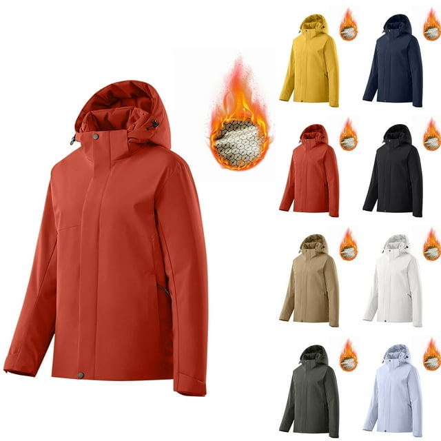 Sentmoon Running Jacket Plus Size Long Sleeve Womens Winter Coats with Hood Zipper Solid Color Windproof Waterproof Hoodie with Pockets Fall and Winter Active for Running and Hiking