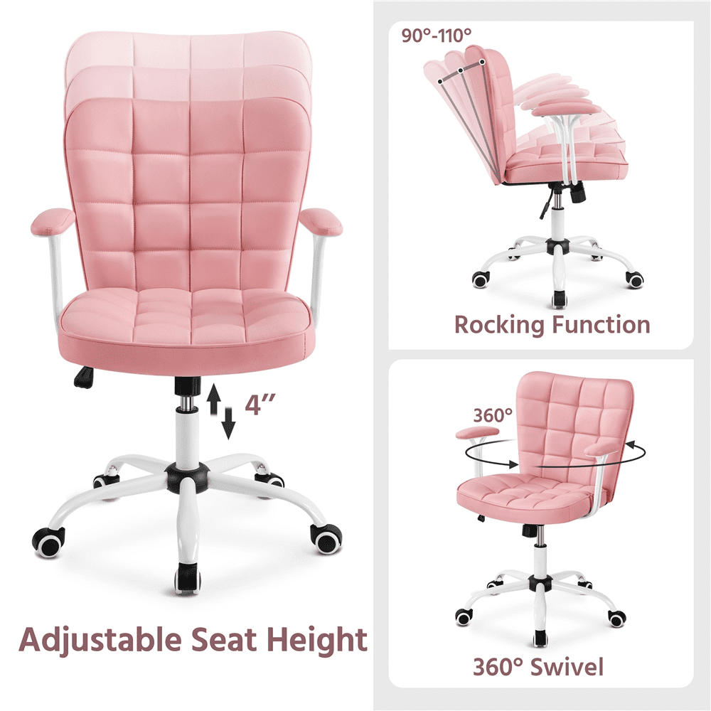Alden Design Modern Mid-Back Faux Leather Office Chair Upholstered for Home Office, Pink