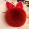 thumbnail image 4 of Lindo llavero de bola de piel con pompón, llavero con orejas de conejo, decoración con dije para bolso (rojo vino) (1 unidad), 4 of 5