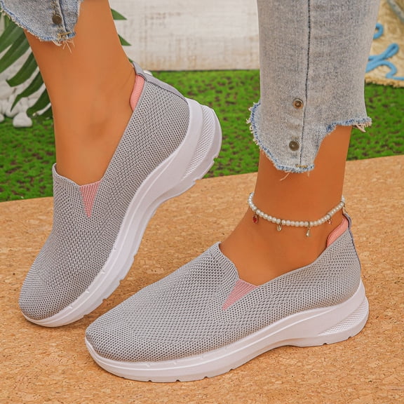 EliteGoogv Sneakers For Women Solid Color Mesh Breathable Womens Sneakers Cushion Casual Shoes Versatile Lightweight Everyday Sneakers Gray
