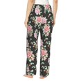 thumbnail image 3 of Uemuo Rose Flowers Pattern Women's Wide Leg Palazzo Lounge Pants with Pockets Light Weight Loose Comfy Casual Pajama Pants-XX-Large, 3 of 9