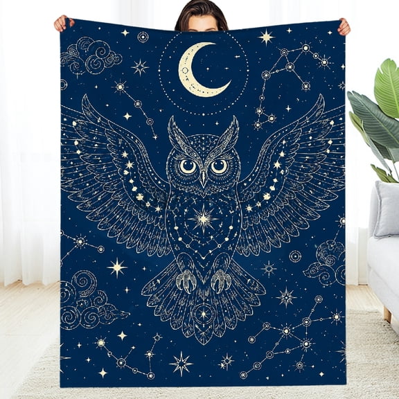 RKSupls Soft Flannel Fleece Blanket, Starry Night Owl Decorative Blanket - Cozy Tear-Resistant Soft Throw for Couch, Travel, Camping
