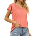 thumbnail image 5 of Mifater Womens Summer Chic T Shirts Ruffle Short Sleeve Tops V Neck Casual Loose Fit Blouse Pink Tees Y2K Cute, 5 of 6