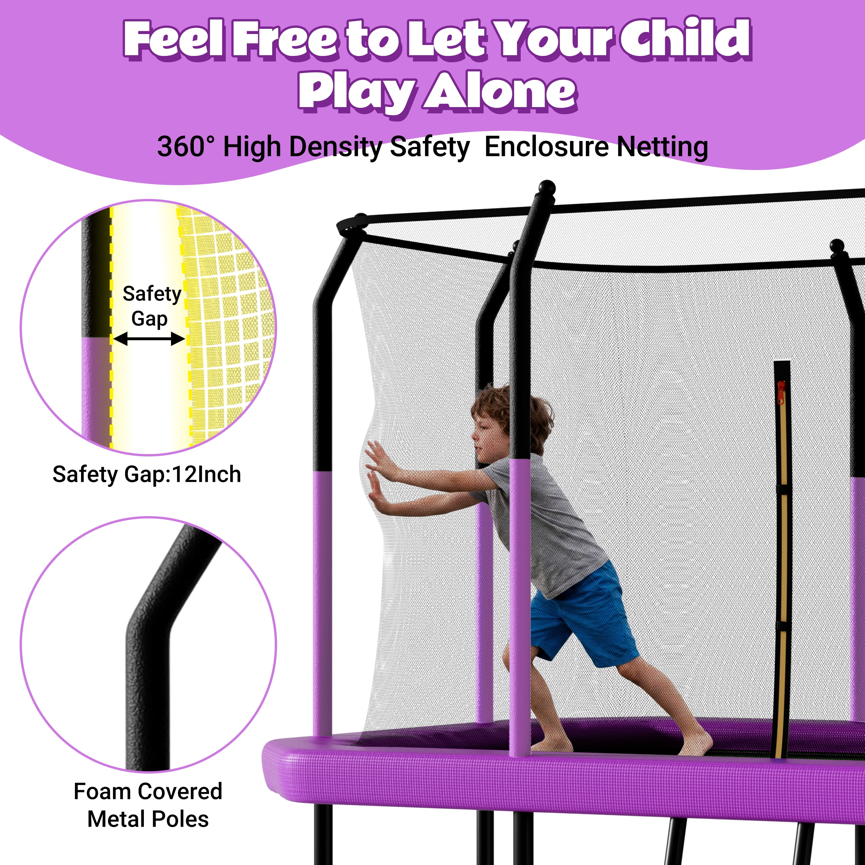 EUROCO 8X14FT Large Rectangle Outdoor Trampoline with Weather-Resistant Enclosure Net and Ladder, Maximum Load Capacity Backyard Jump Pad for Family
