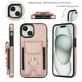thumbnail image 6 of Wallet Case Compatible with iPhone 15 with Card Holder, 360° Rotation Finger Ring Kickstand PU Leather Stretchy Fabric Cover Drop Protection with Magnetic Snap Case Cover, Rosegold, 6 of 8