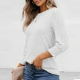 thumbnail image 7 of WMTBSRSW Ribbed Knit 3/4 Sleeve Shirts for Women Fashion Texture Crewneck Sweater Slim Fit Casual Basic Tops Blouse Spring Fall Going Out Outfits White X-Large, 7 of 7