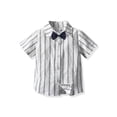 thumbnail image 1 of Qmyliery Breathable Summer Little Boys Shirt, Creative Striped/Plaid Short Sleeve Lapel Single-breasted Bow Tie Top Casual Clothes, 1 of 5