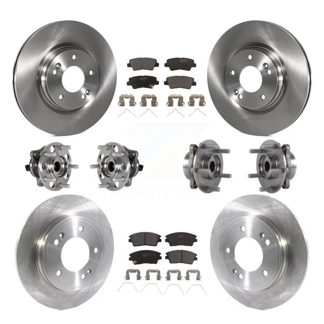 Transit Auto Front Rear Hub Bearing Assembly Disc Brake Rotor and Ceramic Pad Kit (10Pc) for Car 2017-2020 Hyundai Elantra 1.6L with Torsion Beam Suspension Left Right Driver Passenger Side KBB-123908