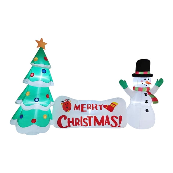 Baxlen10Ft Lighted Christmas Inflatable Decoration with Tree, Snowman & Sign, Outdoor Holiday Yard Decor,White