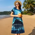 thumbnail image 4 of Easygdp Hawaiian Beach Pirate Moon para Vestido Transpirable de Mujer, Vestido Suelto de Manga Corta con Pliegues y Bolsillos para el Verano, 4 of 6