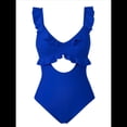 thumbnail image 1 of Traje de Baño de una Pieza para Mujer, con Control de Abdomen, Volantes, Escote en V, Fruncido, Corte Adelgazante. Azul Real XL, 1 of 6