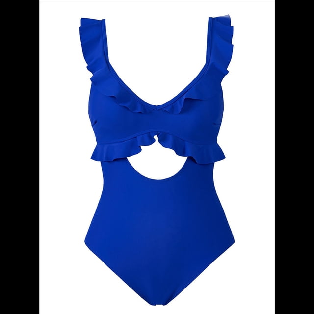 Traje de Baño de una Pieza para Mujer, con Control de Abdomen, Volantes, Escote en V, Fruncido, Corte Adelgazante. Azul Real XL