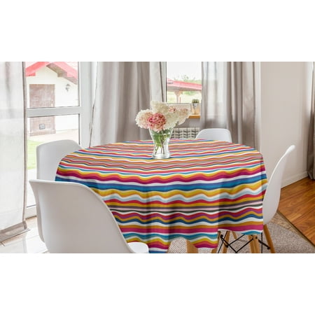 

Colorful Round Tablecloth Demonstration of Wavy Stripes Flowing Horizontal Rainbow Inspired Several Tones Circle Table Cloth Cover for Dining Room Kitchen Decor 60 Multicolor by Ambesonne