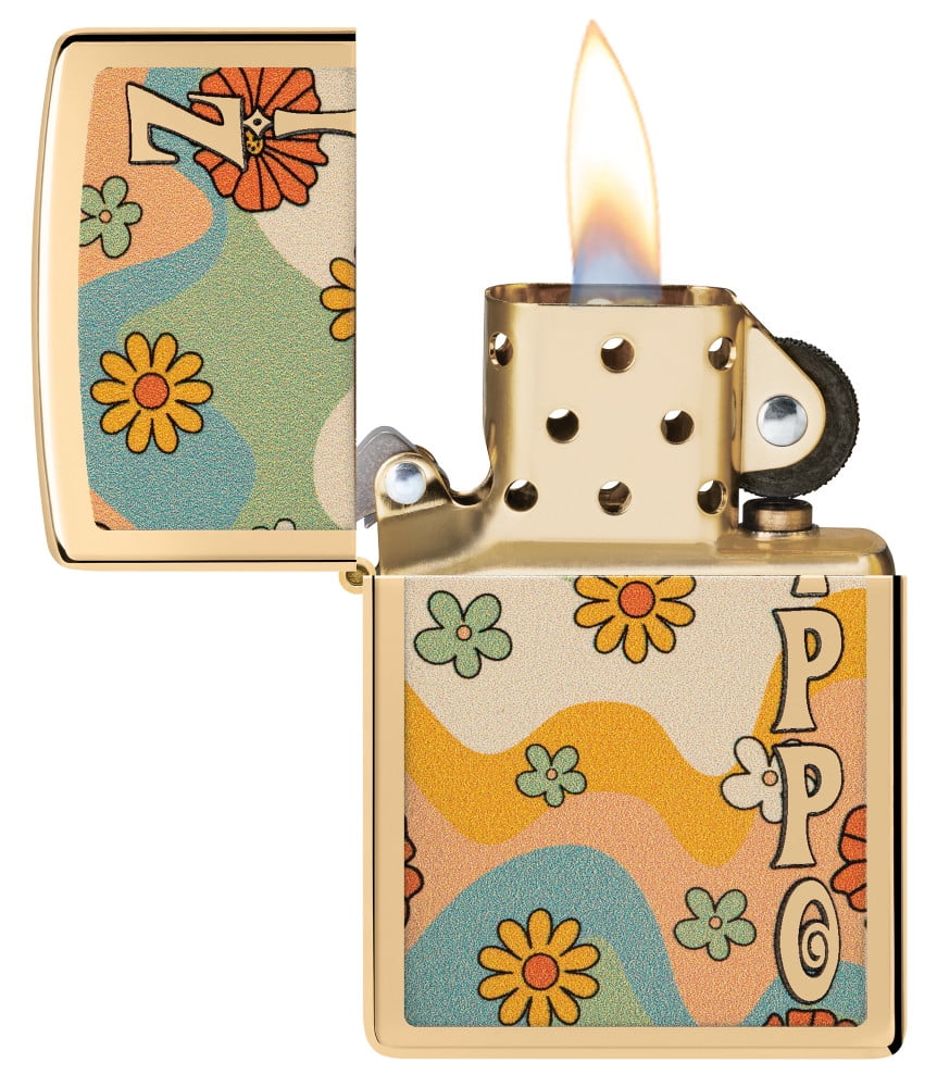 Zippo Flower Power Design High Polish Brass Pocket Lighter