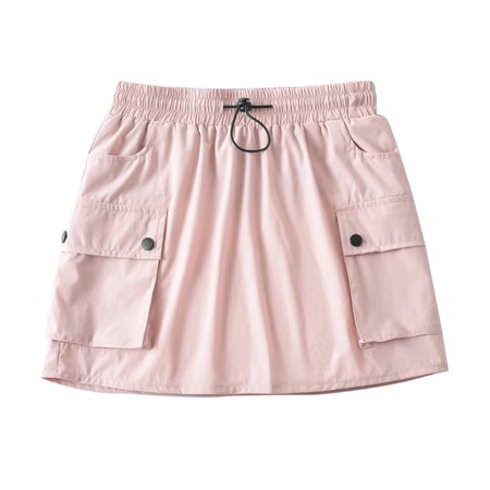 safuny Women s Denim Mini Bodycon Skirts Solid Color High Waisted Drawstring Summer Fashion Elegant Casual Pockets Vintage Y2K Girls Clearance Pink L