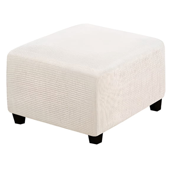 LAMIRO Square Ottoman Covers Ottoman Slipcovers Folding Storage Stool Furniture Protector Form Fit with Elastic Bottom,Stretch High Spandex Small Checks Jacquard Fabric White XL 35