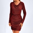 thumbnail image 4 of CHUANK Femmes Chute Bodycon Mini Robe Scintillante Manches Longues Col Capot Froncé Court Club Cocktail Robes de Mariée, 4 of 9