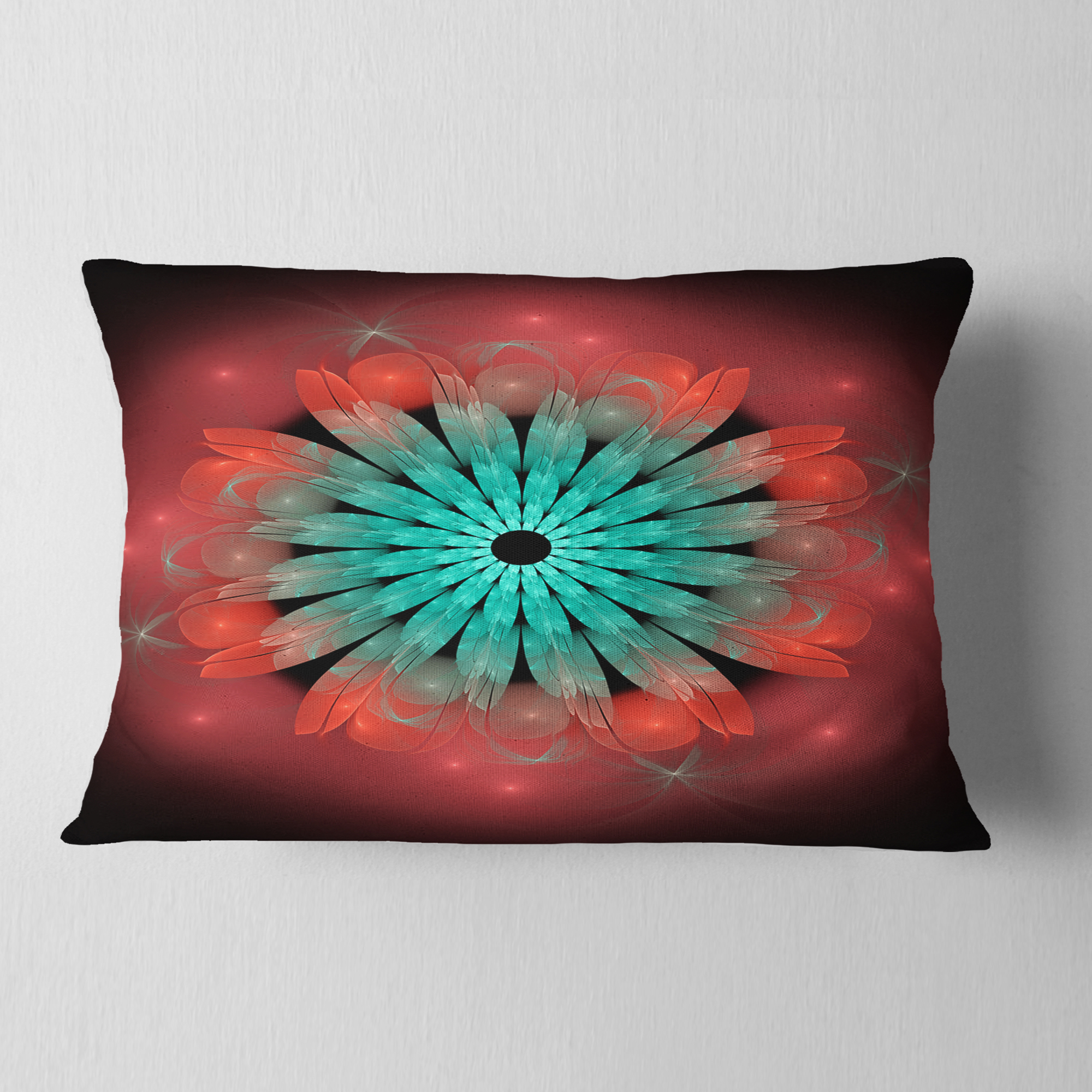 Designart Fractal Blooming Blue Red Flower - Floral Throw Pillow - 12x20
