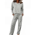 thumbnail image 5 of Pajamas For Women Leopard Print Loungewear Set Crew Neck Long Sleeve Top And Drawstring Wide Leg Pants Two Piece Pajama Set, 5 of 6