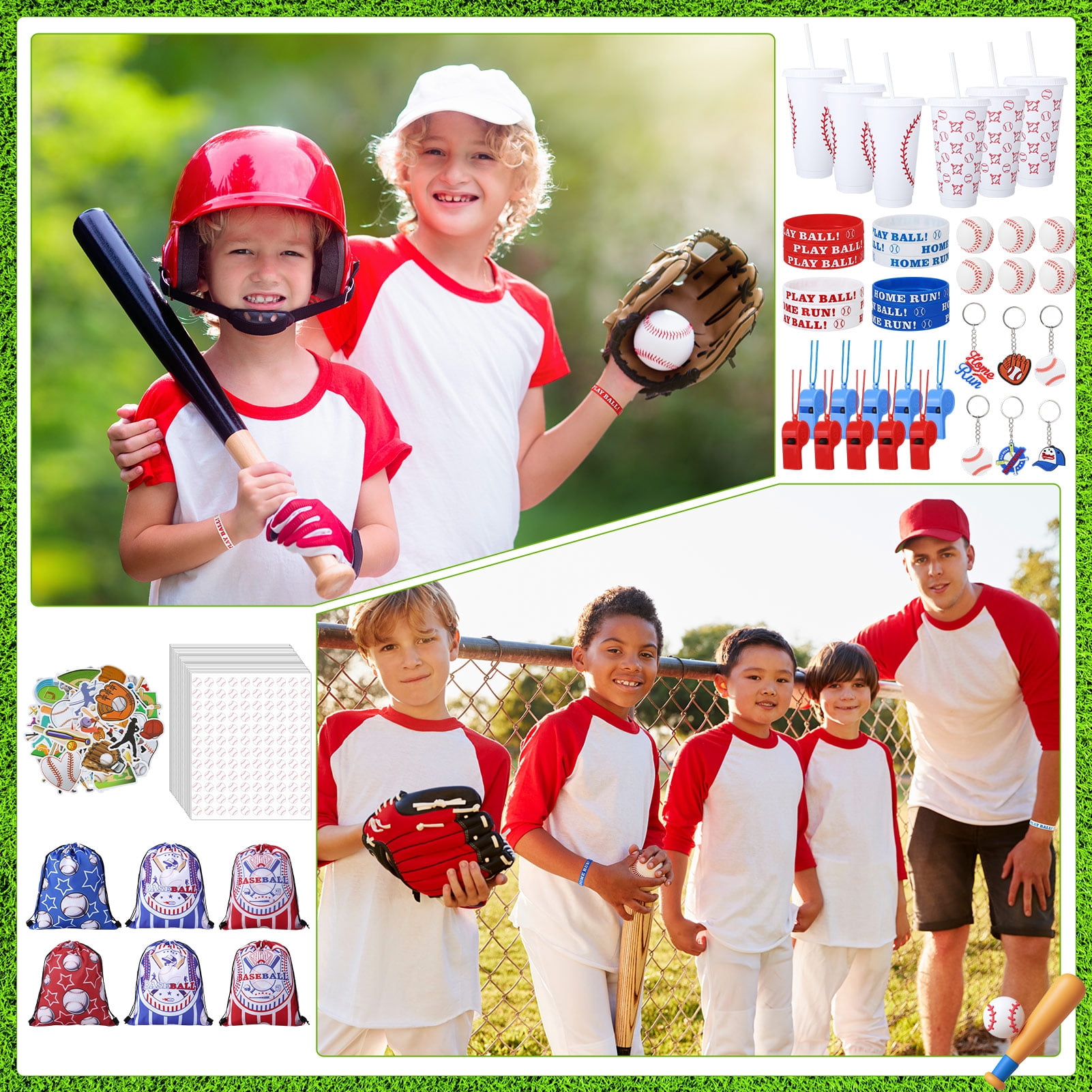sixwipe 99 Pcs Baseball Party Favors, Baseball Goodie Bag Stuffers with Mini Stress Balls, Baseball Party Cups, Keychains, Stickers Bulk for Baseball Themed Birthday Party Supplies, Classroom Reward