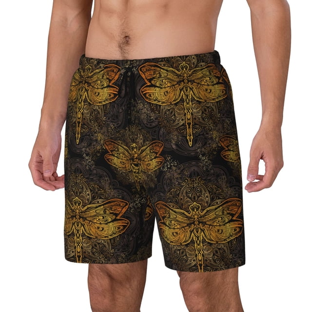 Balery Gold Dragonfly Mandala Bañador para hombre, shorts de playa de secado rápido con entrepierna y forro de compresión-XX-Large