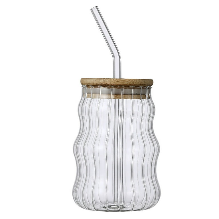 Striped Glass Iced Coffee Cup To Go Cup With Lid And Striped Straw