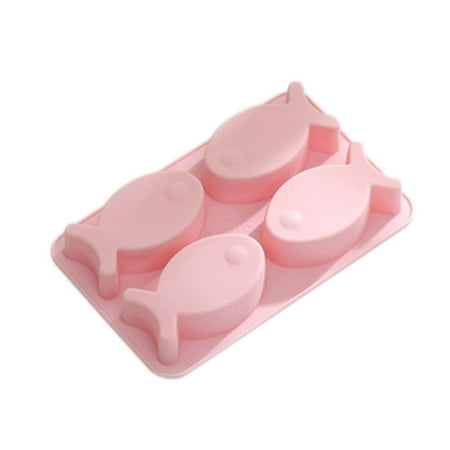 

NUOLUX 4 Grids Fish Ice Cube Tray Food Grade Silicone Mold Cake Decorating Tool Cupcake Dessert Chocolate Fondant Mold (Pink)