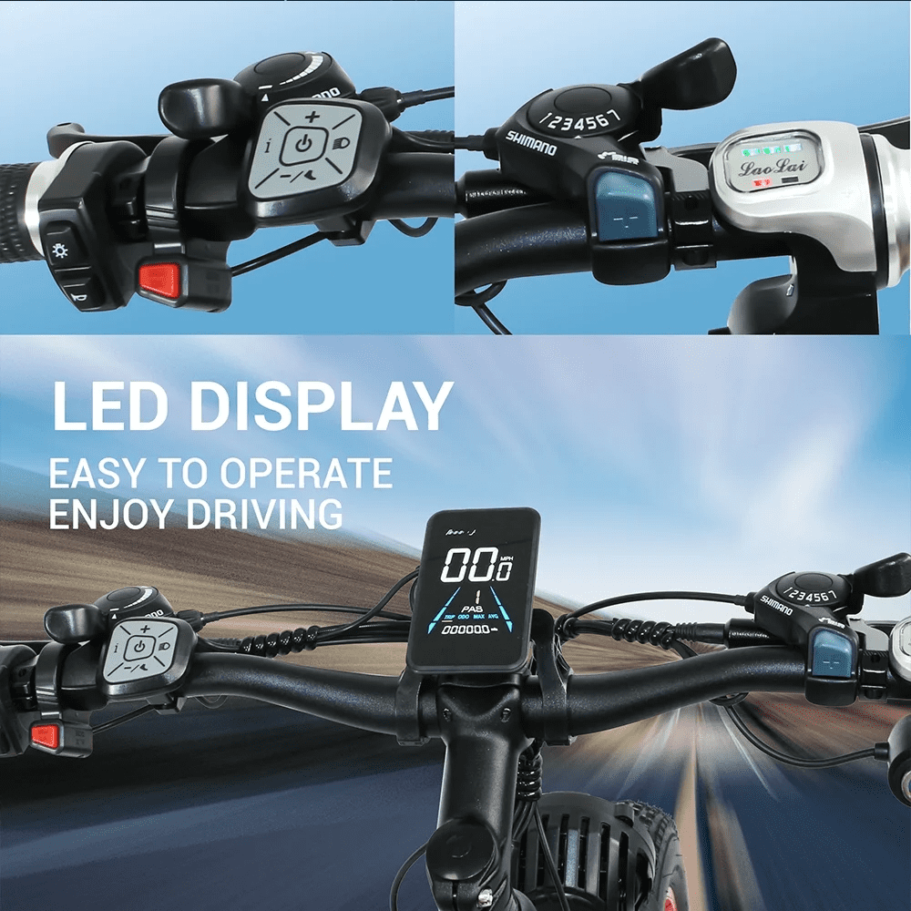 5000W Peak Dual Motor Electric Bike, 52V 30AH AWD 7 Speed Ebikes,40MPH 26" Fat Tire Front Suspension Electric Mountain Snow Dirt Bike for Adults