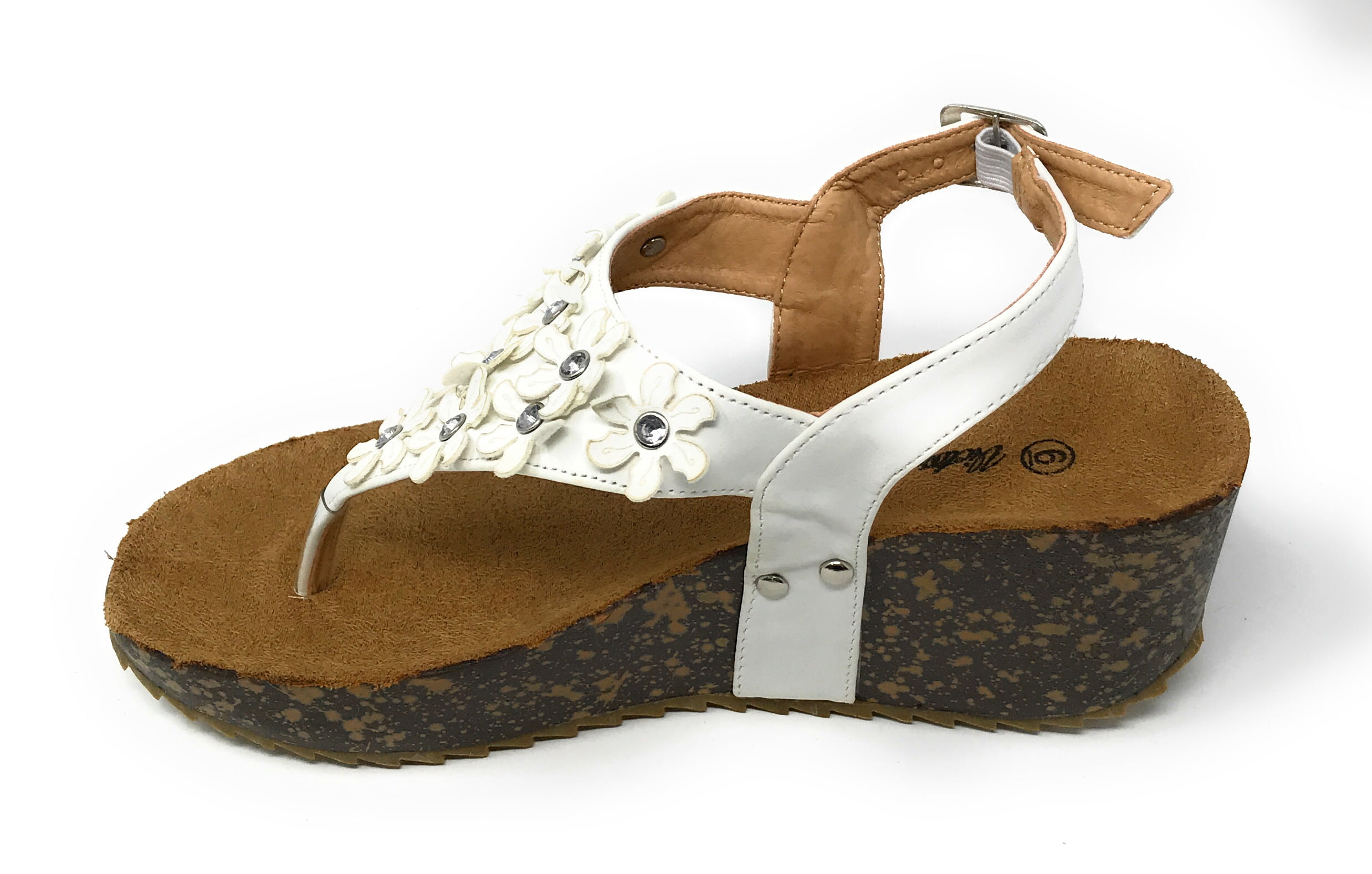 Victoria K Women's Daisy Flowers With Rhinestones Cork Wedge Sandals
