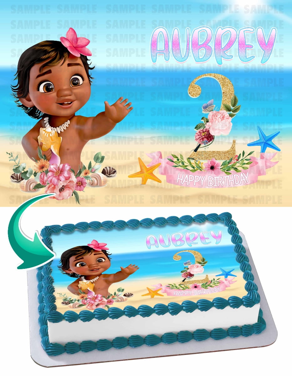 Baby Moana Edible Cake Topper 11 7 X 17 5 Inches 1 2 Sheet Rectangular Walmart Com Walmart Com