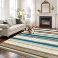 thumbnail image 3 of Turquoise Beige Large Area Rugs for Bedroom Living Room, Soft Non Slip Carpet Bedside Rug, Boho Vertical Stripes Bohemian Retro Rectangular Floor Cover Kitchen Accent Rug 6'x9' for Dining Room/Office, 3 of 9