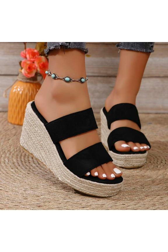 Leesechin Womens Wedge Platform Sandals Espadrilles Two Strap Woven Slip On Summer Cute Slide Sandals